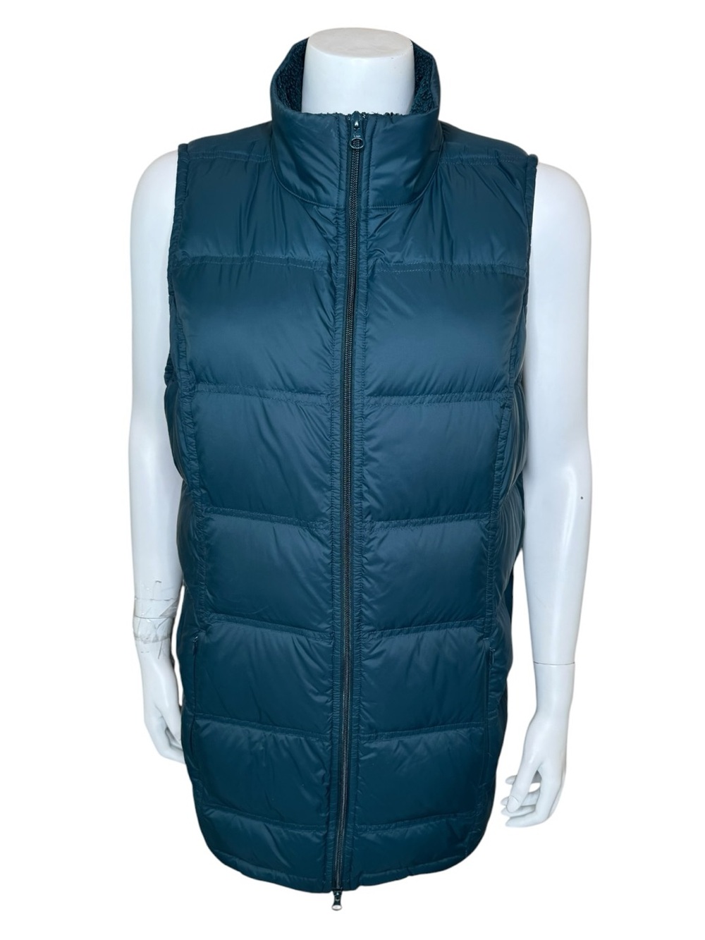 J Jill Down Puffer Vest Quilted Zip Sherpa-Lined Collar Dark Teal